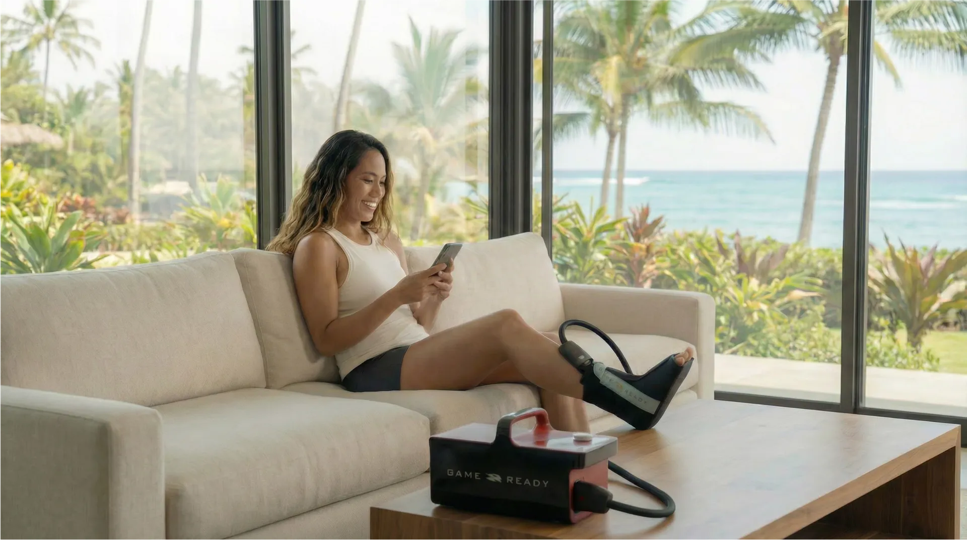 Game Ready cold therapy in Hawaii landscape